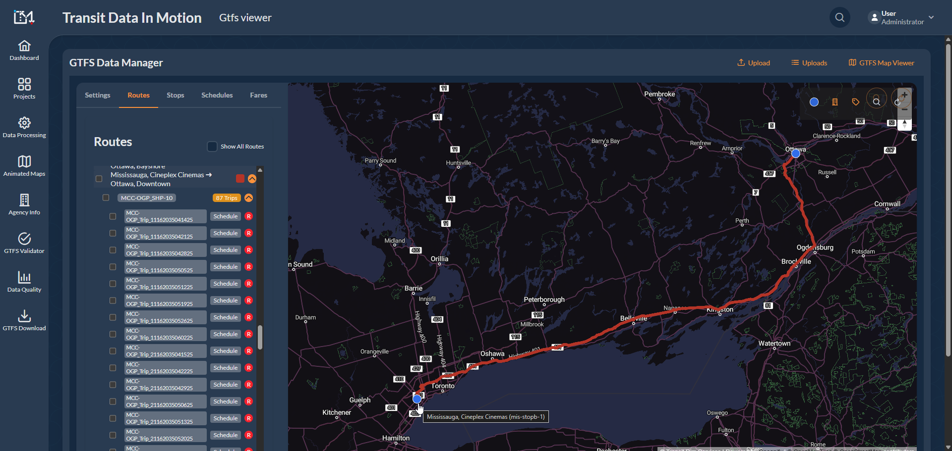 Transit DiM visualization