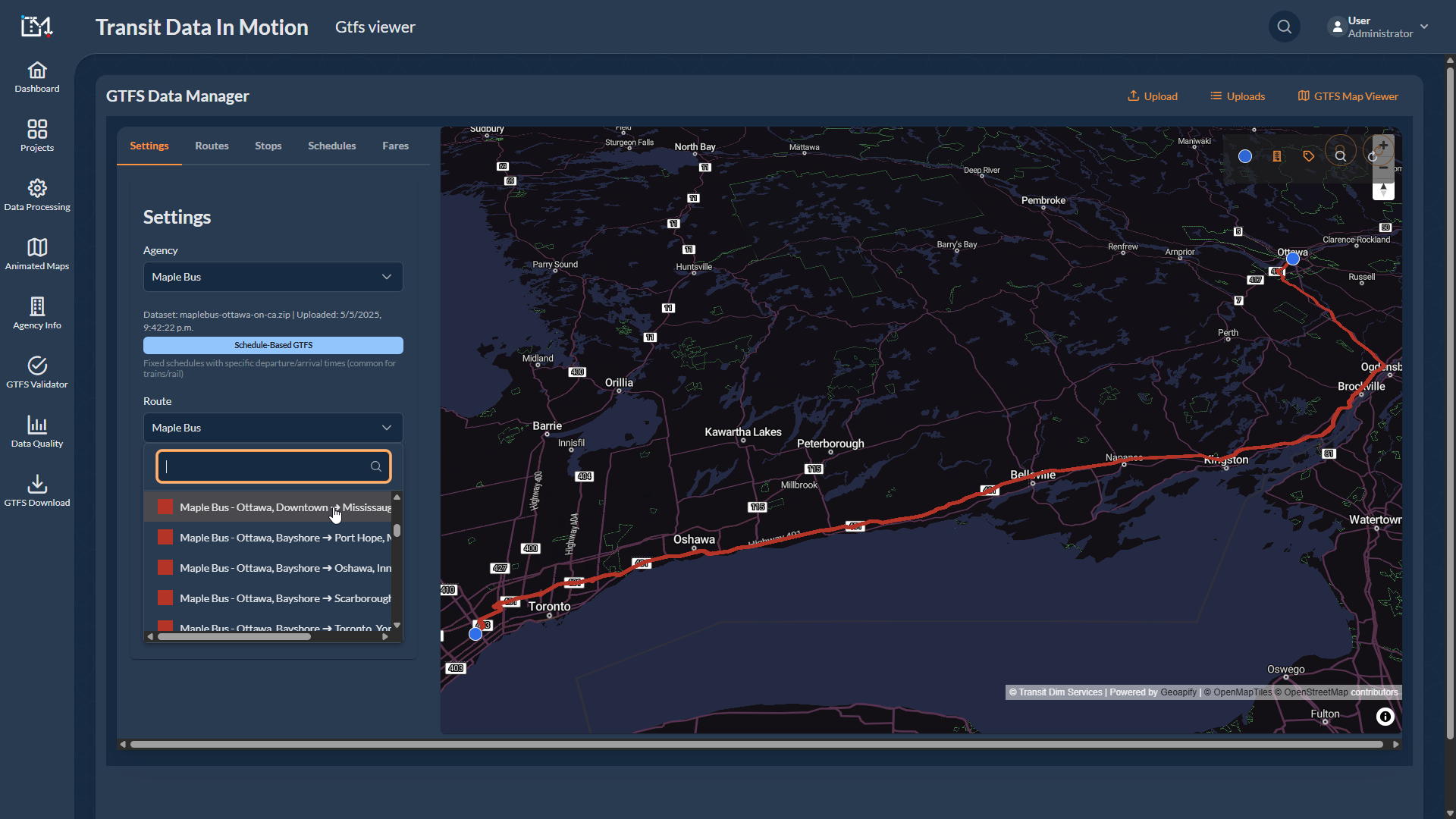 Rotas transfronteiriças Maple Bus
