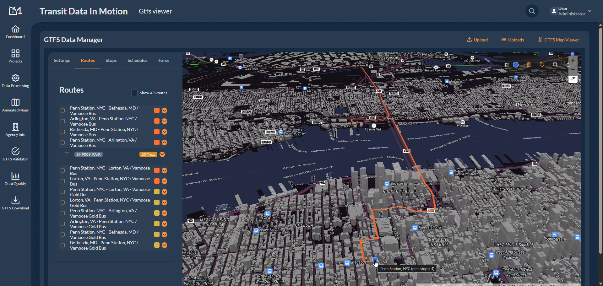 Projeto de mapeamento de trânsito GTFS