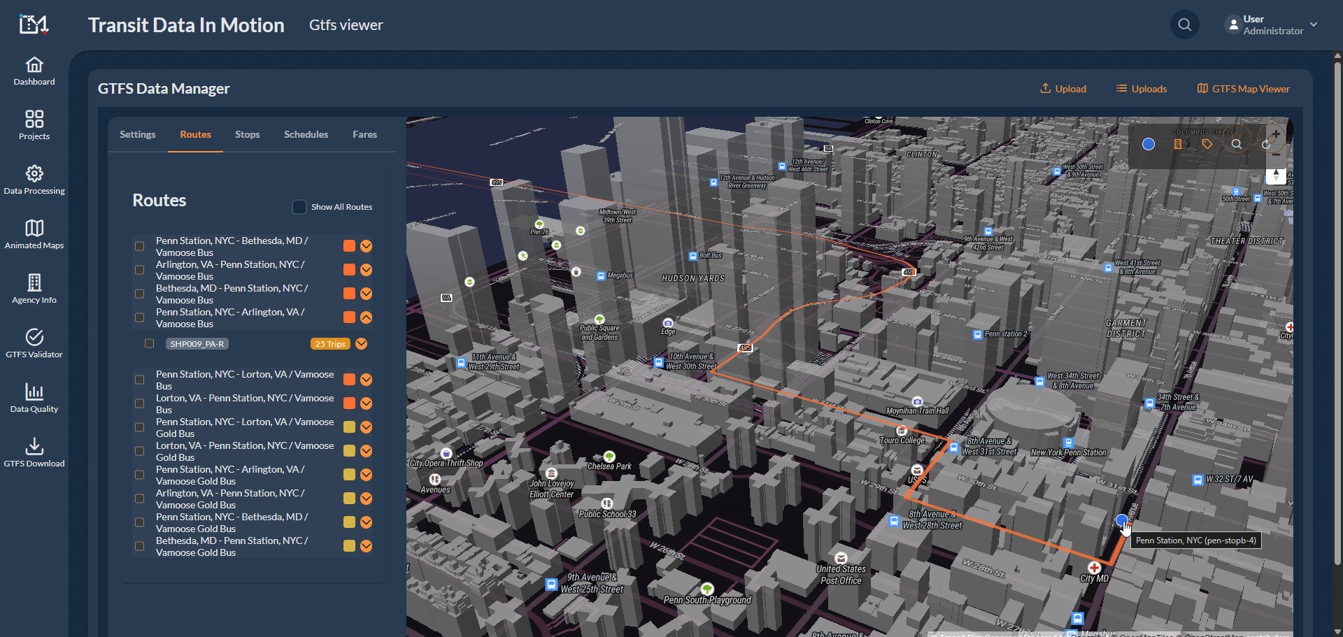 Projeto de mapeamento de trânsito GTFS
