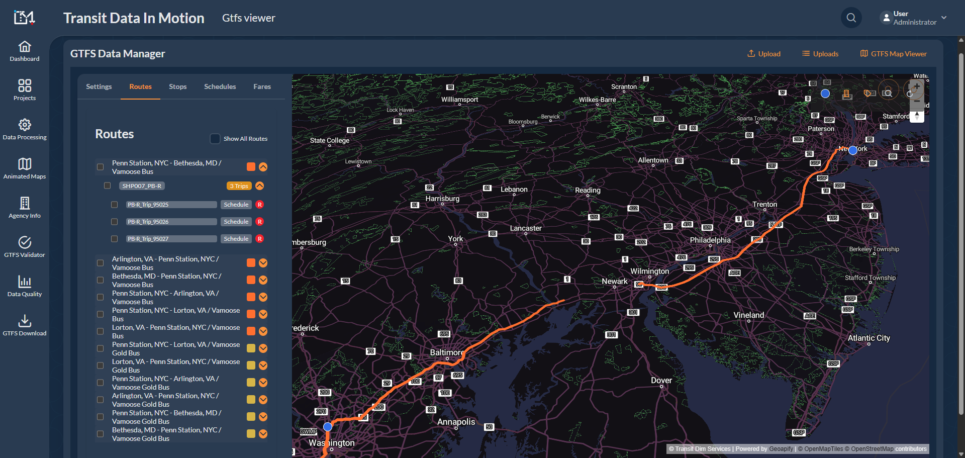 Projeto de mapeamento de trânsito GTFS
