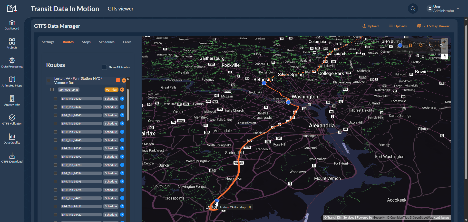 Projeto de mapeamento de trânsito GTFS