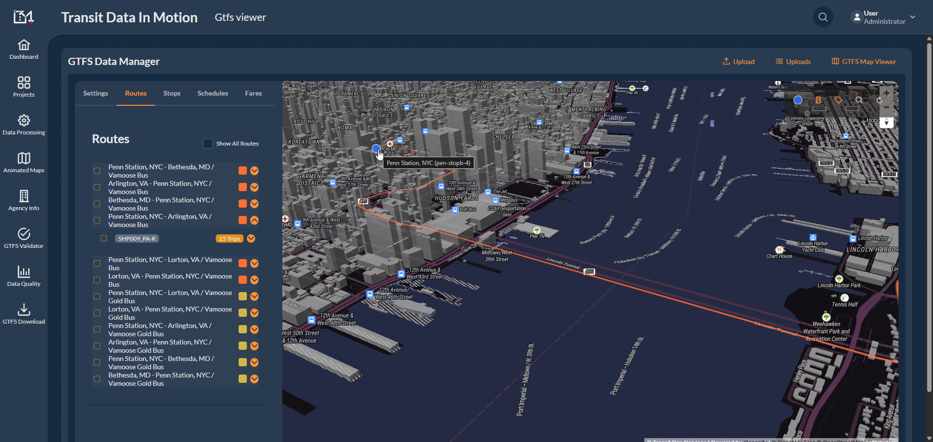 Projeto de mapeamento de trânsito GTFS