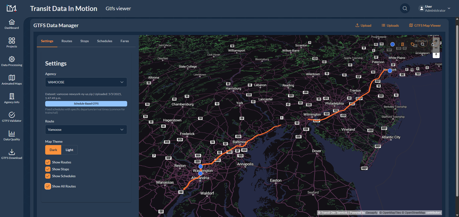 Projeto de mapeamento de trânsito GTFS