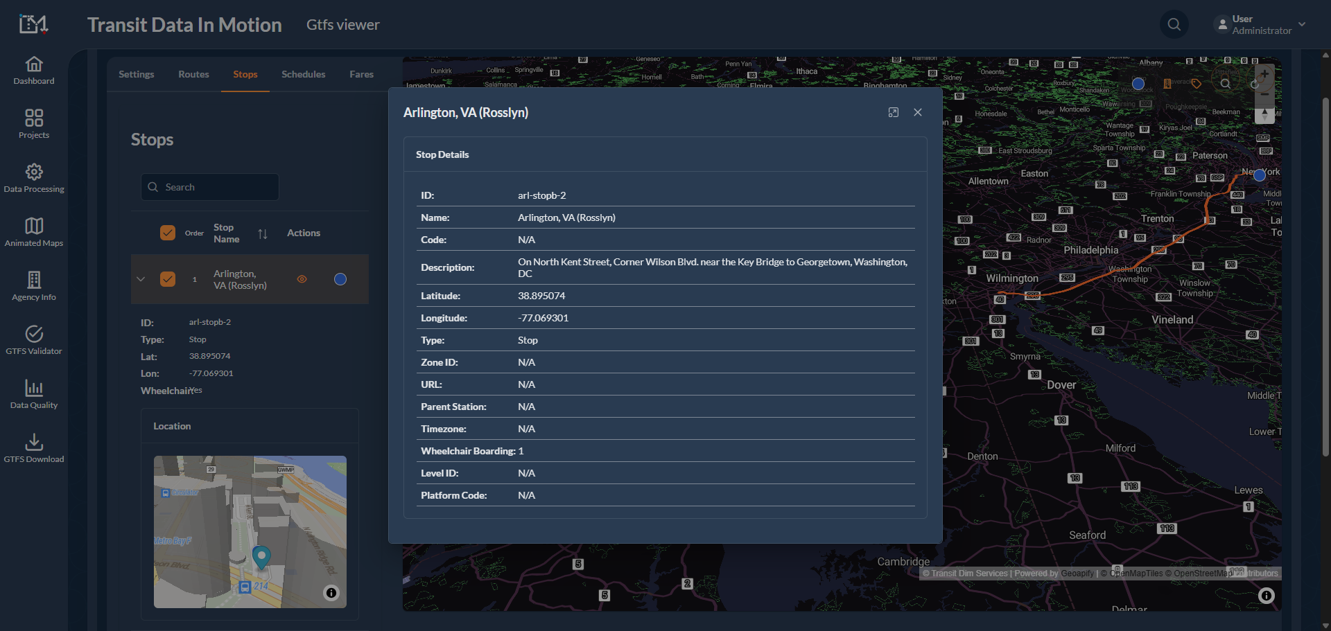 Detalhes de trânsito GTFS